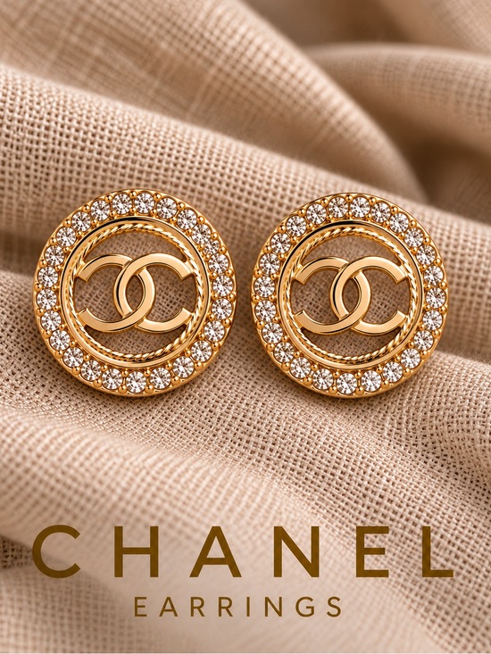 CocoAndCameo Jewelry - Chanel Inspired Crystal Halo Interlocking Double CC Circle Earrings Statement